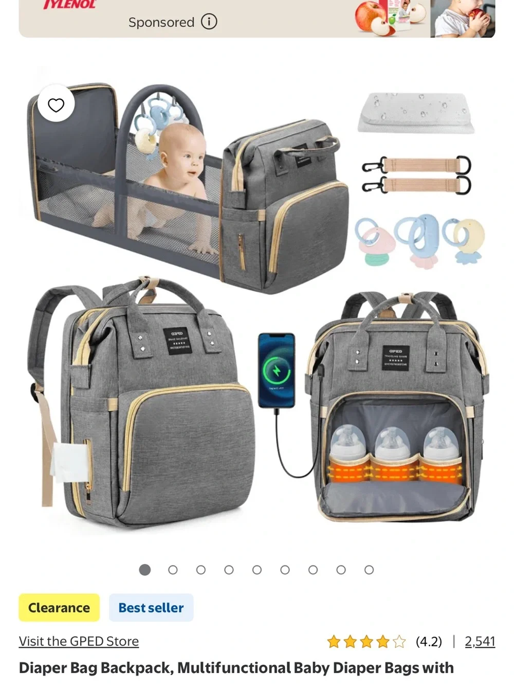 Gray Baby Diaper Backpack with Gold Zipper Accents